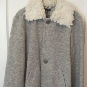 ZARA COATIGAN WOOL BLEND COAT WITH FAUX SHEEPSKIN COLLAR